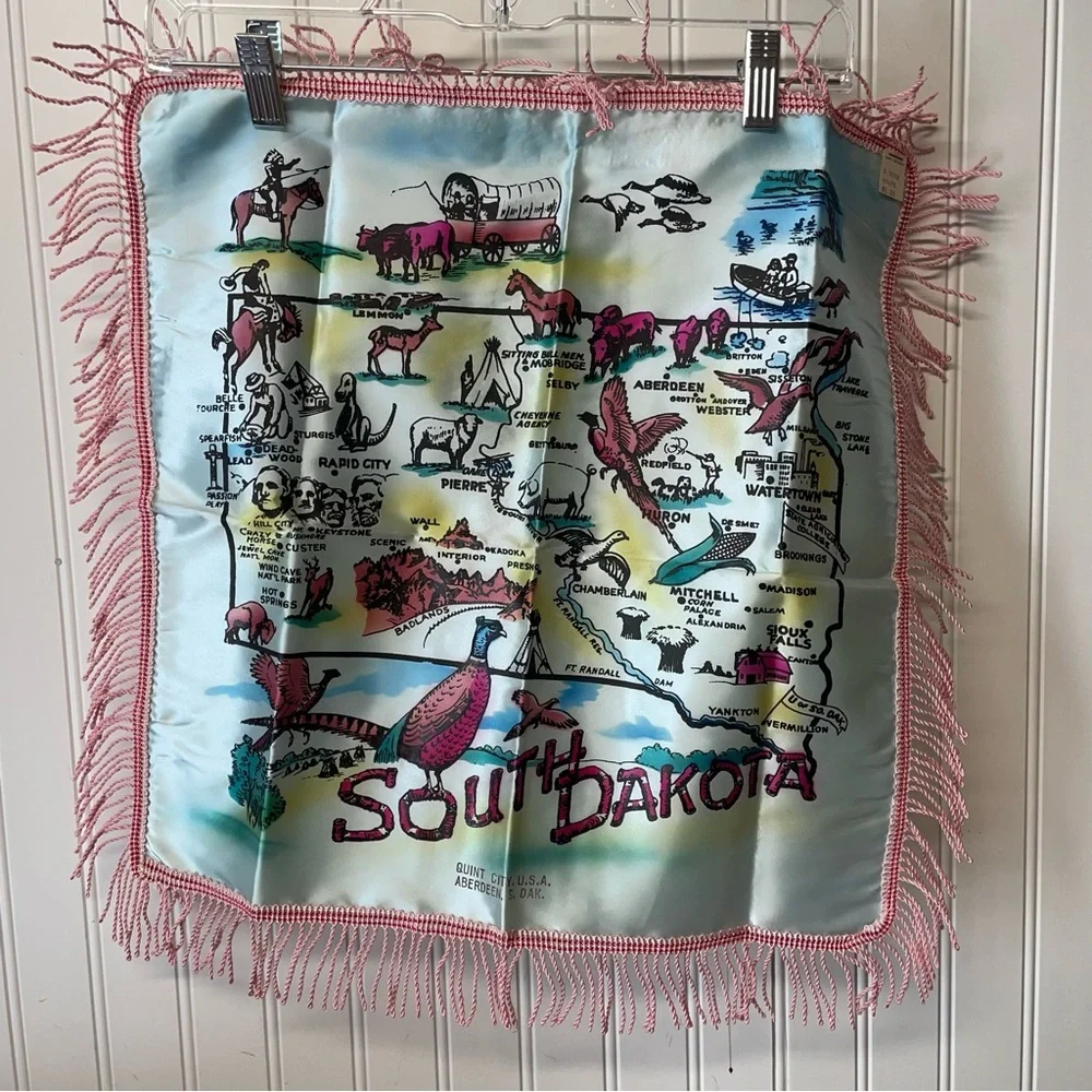 Vintage 50’s souvenir South Dakota satin pillow case